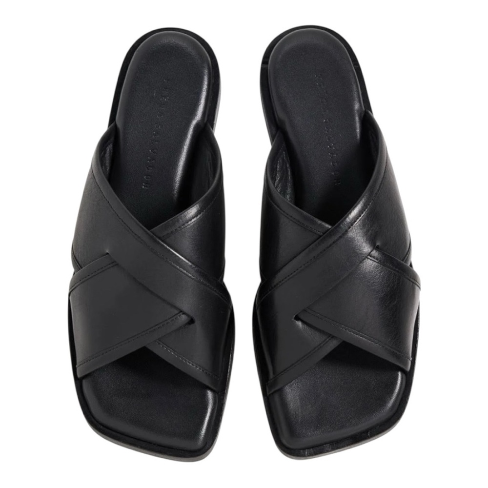 Freda Salvador Marta Black Leather Criss Cross Slide Sandal Flat Minimalist 7.5 - Picture 15 of 15